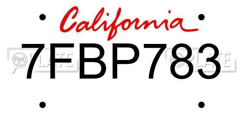 7FBP783 California License Plate