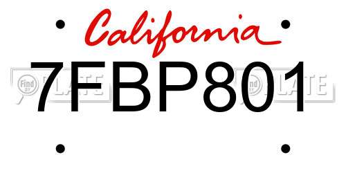7FBP801 California License Plate