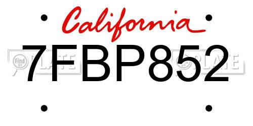 7FBP852 California License Plate