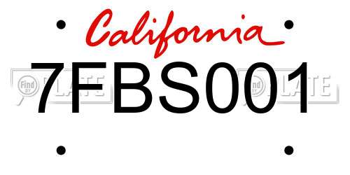 7FBS001 California License Plate