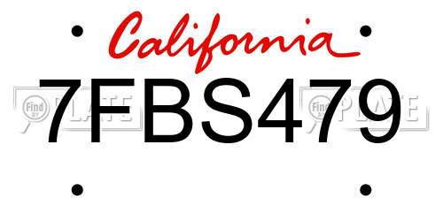 7FBS479 California License Plate