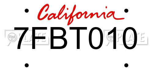 7FBT010 California License Plate