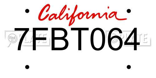 7FBT064 California License Plate