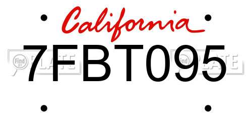 7FBT095 California License Plate