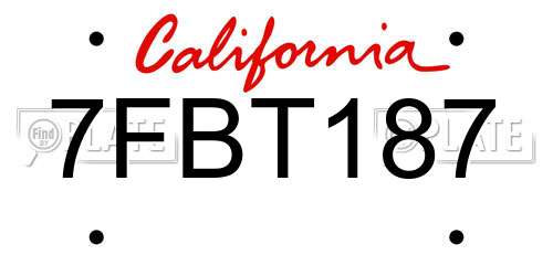 7FBT187 California License Plate