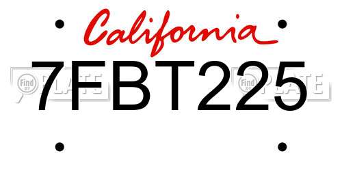 7FBT225 California License Plate