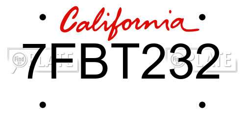 7FBT232 California License Plate