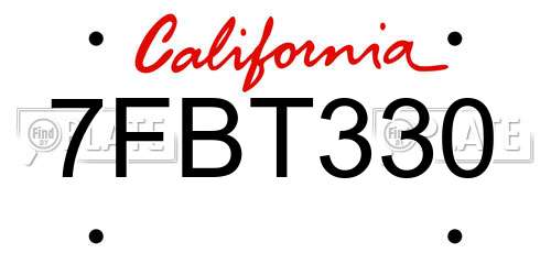 7FBT330 California License Plate