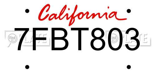 7FBT803 California License Plate