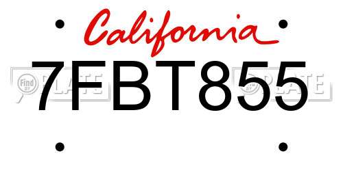 7FBT855 California License Plate