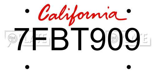 7FBT909 California License Plate