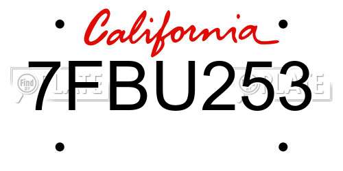 7FBU253 California License Plate