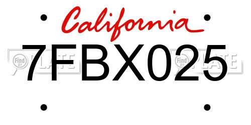 7FBX025 California License Plate