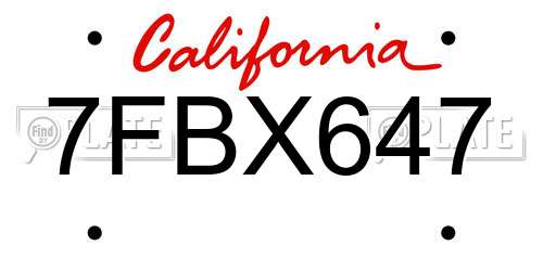 7FBX647 California License Plate