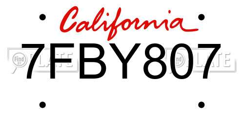 7FBY807 California License Plate