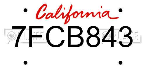 7FCB843 California License Plate