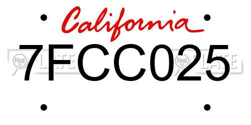 7FCC025 California License Plate