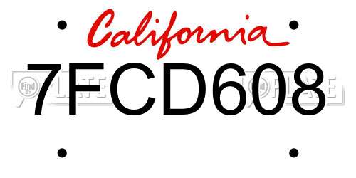 7FCD608 California License Plate