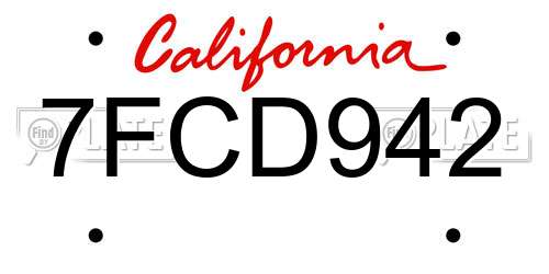 7FCD942 California License Plate