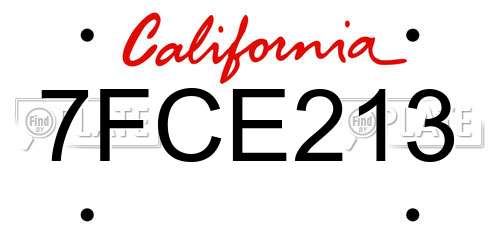 7FCE213 California License Plate