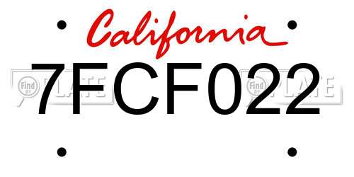 7FCF022 California License Plate
