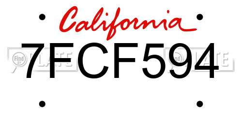 7FCF594 California License Plate