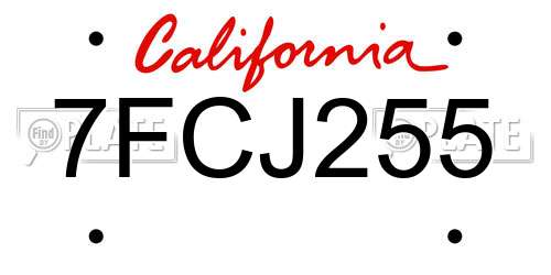 7FCJ255 California License Plate