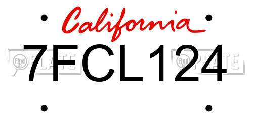 7FCL124 California License Plate