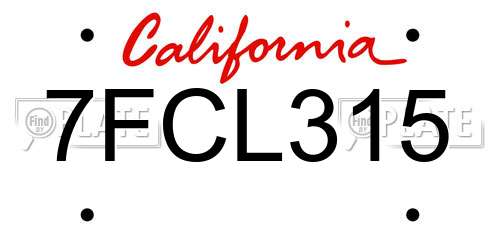 7FCL315 California License Plate