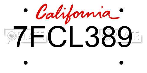 7FCL389 California License Plate
