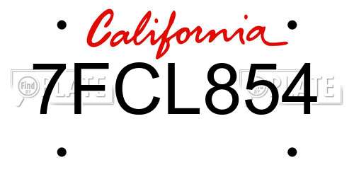 7FCL854 California License Plate
