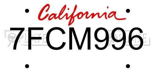7FCM996 California License Plate