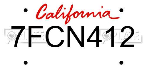 7FCN412 California License Plate