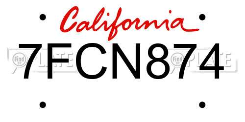 7FCN874 California License Plate