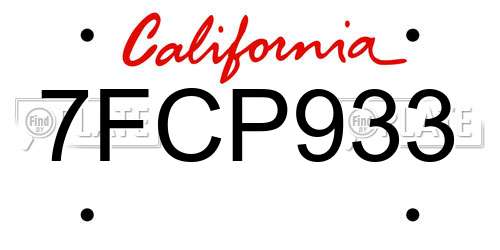 7FCP933 California License Plate
