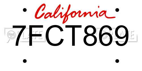 7FCT869 California License Plate