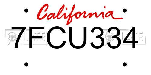 7FCU334 California License Plate