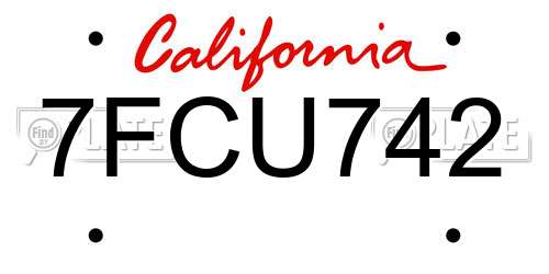 7FCU742 California License Plate