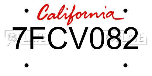 7FCV082 California License Plate