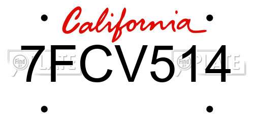 7FCV514 California License Plate