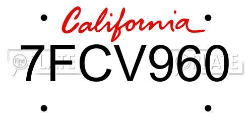 7FCV960 California License Plate