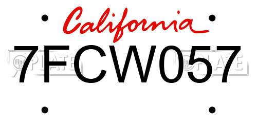 7FCW057 California License Plate