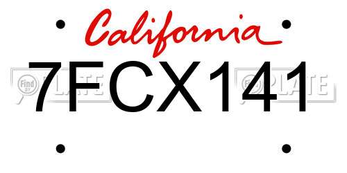 7FCX141 California License Plate