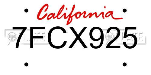 7FCX925 California License Plate