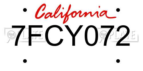 7FCY072 California License Plate