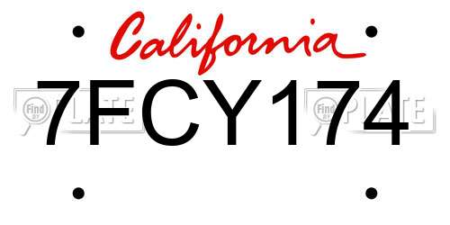 7FCY174 California License Plate