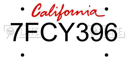 7FCY396 California License Plate