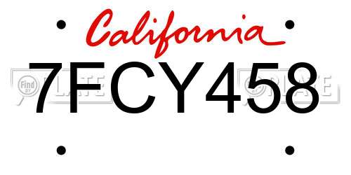 7FCY458 California License Plate