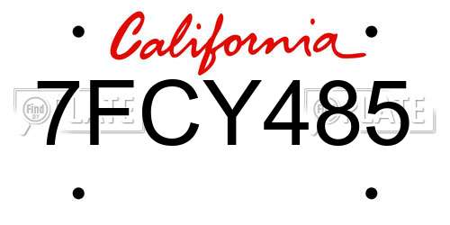 7FCY485 California License Plate
