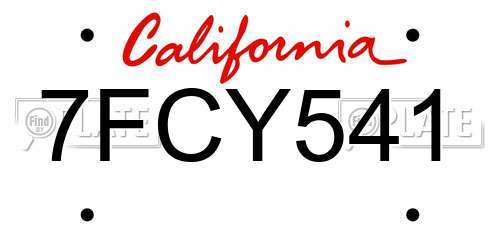7FCY541 California License Plate